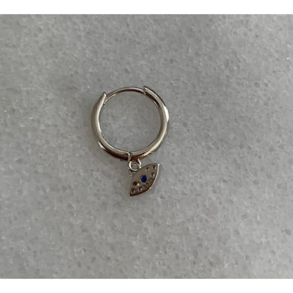 New Drop! Sterling Silver Huggie Hoop Crystal Evil Eye Dangle Earrings Brand New - Picture 4 of 4